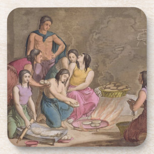 Porta-copo Mulheres astecas que fazem o pão do milho, Méxic