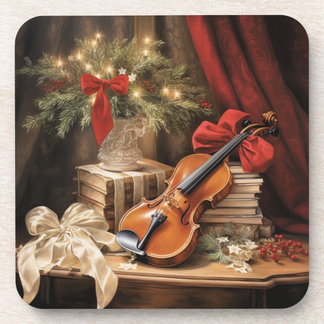 Porta-copo Música Violina de Natal (Frente)