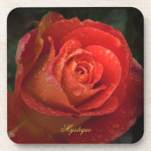 Mystique Dark Botanical Red Orange Rose Coaster
