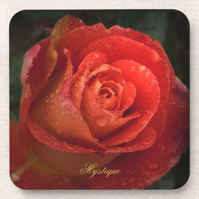 Porta-copo Mystique Dark Botanical Red Orange Rose Coaster (Frente)