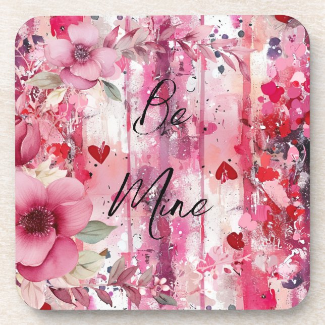 Porta-copo namorados de corações florais rosa dramático (Frente)