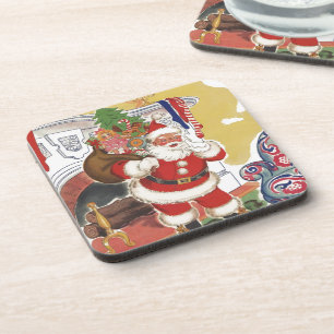 Porta-copo Natal Antigo, Papai Noel Alegre com Presentes