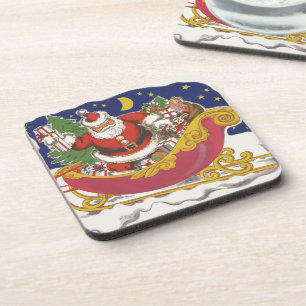 Porta-copo Natal Antigo, Papai Noel Alegre com Trenó