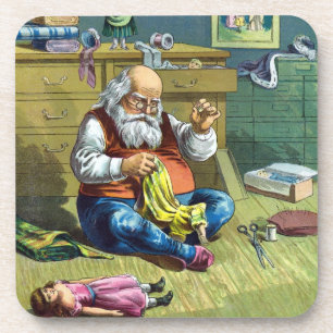 Porta-copo Natal Antigo, Papai Noel Fazendo Bonecas de Brinqu