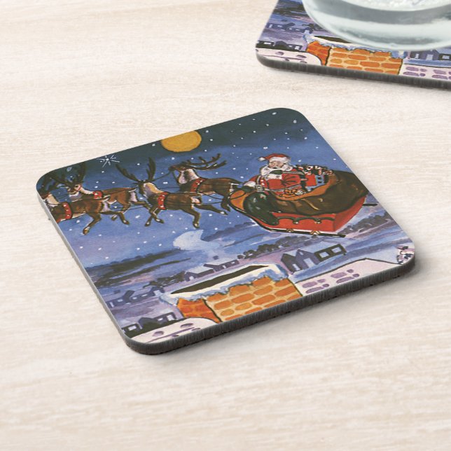Porta-copo Natal Antigo Papai Noel Voando Seu Trenó (Left Side)