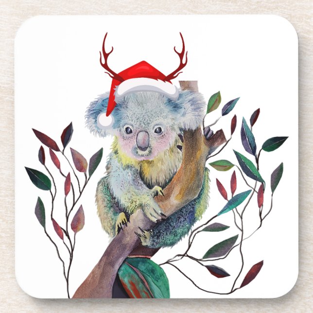 Porta-copo Natal australiano Koala Santa Hat Red Green (Frente)