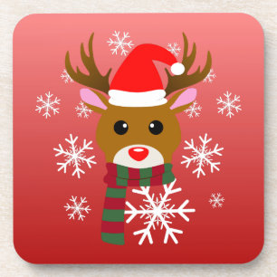 Porta-copo Natal Branco Rudolph Rudolph, Rena Nosada Vermelha