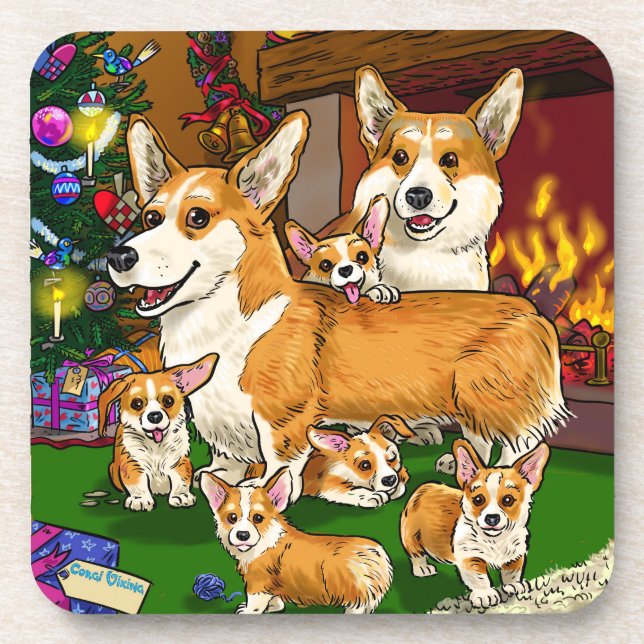 Porta-copo Natal da família Corgi (Frente)