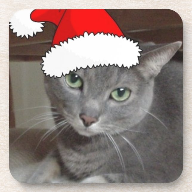 Porta-copo Natal de Gato Azul Russo (Frente)