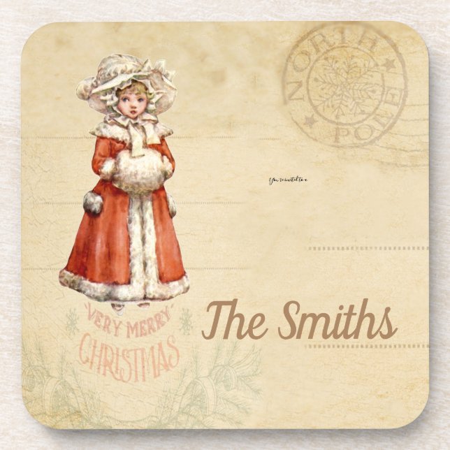 Porta-copo Natal Personalizado do Pequeno Caroler Vitoriano (Frente)