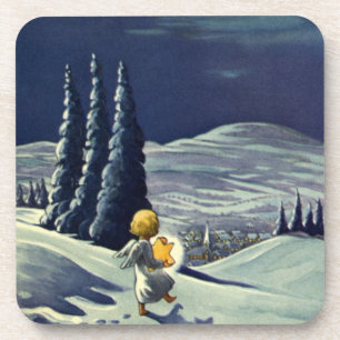 Porta-copo Natal vintage, anjo da neve que anda com uma