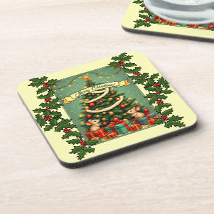 Porta-copo Natal Vitoriano Feliz Ratos Vermelho Verde Azevinh
