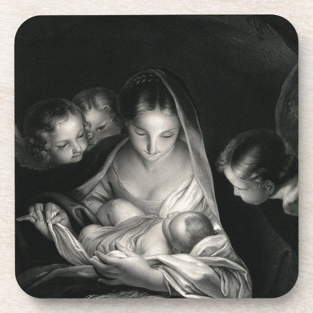 Porta-copo Natividade Bebê Jesus Virgem Maria Anjos Preto Bra (Frente)