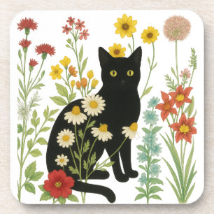 Porta-copo Natureza Botânica – Gato Preto no Jardim de Flores