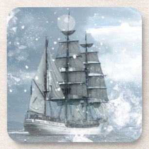 Porta-copo navio pirata vintage contra a tempestade de invern