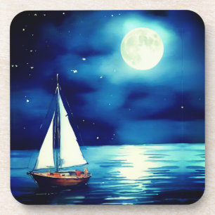 Porta-copo Navio sob uma lua cheia
