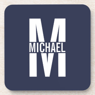 Porta-copo Navy Blue Personalized Monogram and Name