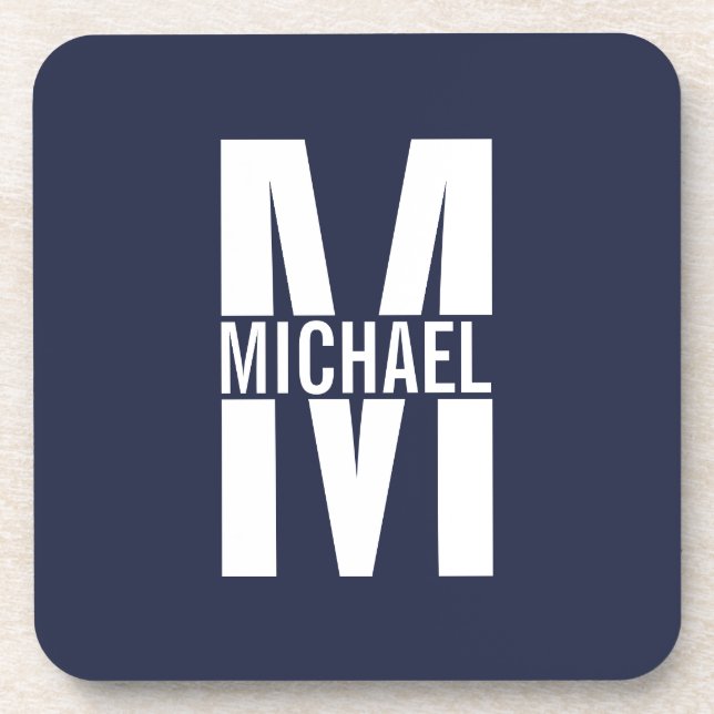 Porta-copo Navy Blue Personalized Monogram and Name (Frente)