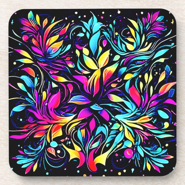 Porta-copo Neon Floral Burst Art (Frente)