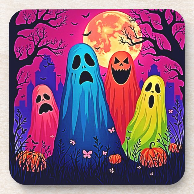 Porta-copo Neon Ghosts Halloween Party Design (Frente)