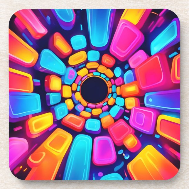 Porta-copo Neon Shapes Abstrato Tunnel Art (Frente)
