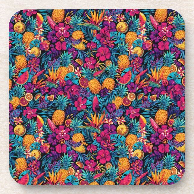 Porta-copo Neon Tropical Fruit Flower Coaster Set - Pineapple (Frente)