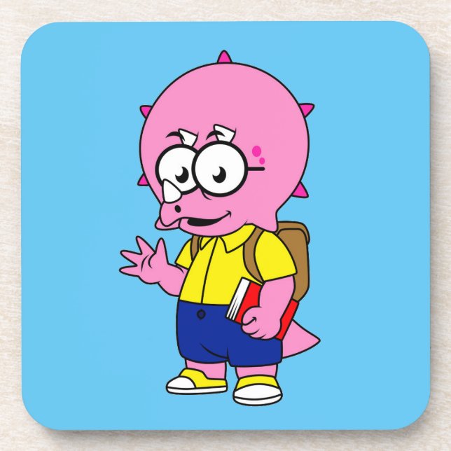 Porta-copo Nerd Tricerátops Com Mochila E Livro De Texto. (Frente)