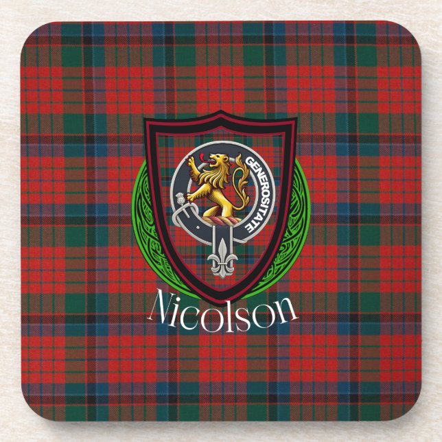 Porta-copo Nicolson Scottish Clan Tartan & Crest (Frente)