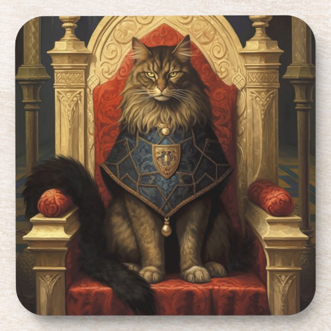 Porta-copo Noble Maine Coon Cat Throne Art Impressão (Frente)