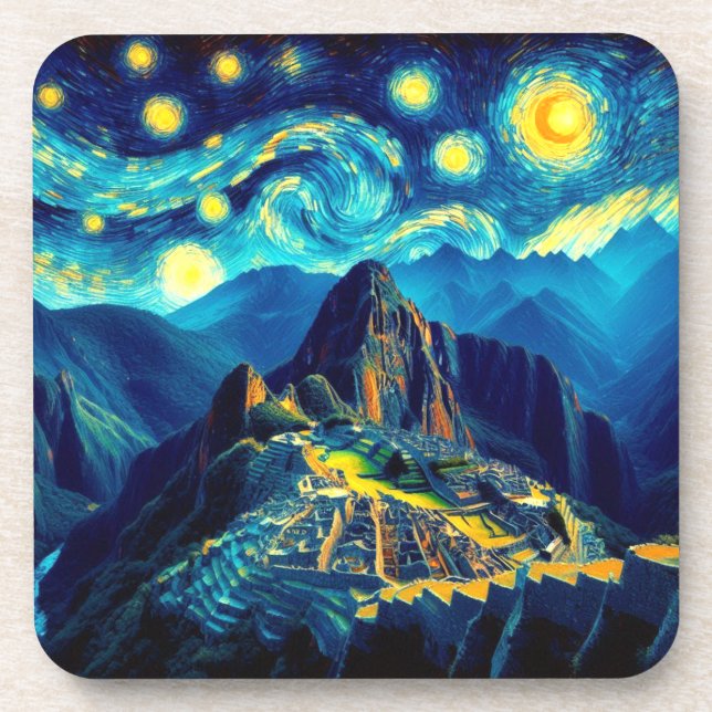 Porta-copo Noite Estrelada Machu Picchu Peru (Frente)