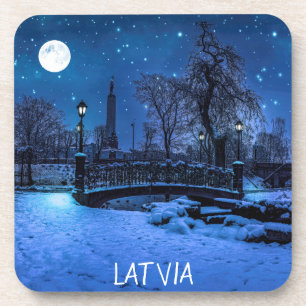 Porta-copo Noite mágica de inverno com céu estrelado e lua de