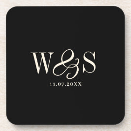 Porta-copo Noivos de casamento com inicial preta elegante