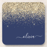 Porta-copo Nome da Rapariga do Monograma de Script Azul do Ma<br><div class="desc">Portas copos de papel com o nome do monograma do script Glitter azul e azul de marinho e Dourado. Isso faz a formatura perfeita,  aniversário,  casamento,  chá de panela,  aniversário,  chá de fraldas ou presente de festa de solteira para alguém que ama luxo de vidro e estilos quíticos.</div>