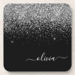 Porta-copo Nome da Rapariga do Script de Largura Preta do Sil<br><div class="desc">Portas copos de papel com o nome do monograma do script Glitter preto e prateado. Isso faz a formatura perfeita,  aniversário,  casamento,  chá de panela,  aniversário,  chá de fraldas ou presente de festa de solteira para alguém que ama luxo de vidro e estilos quíticos.</div>