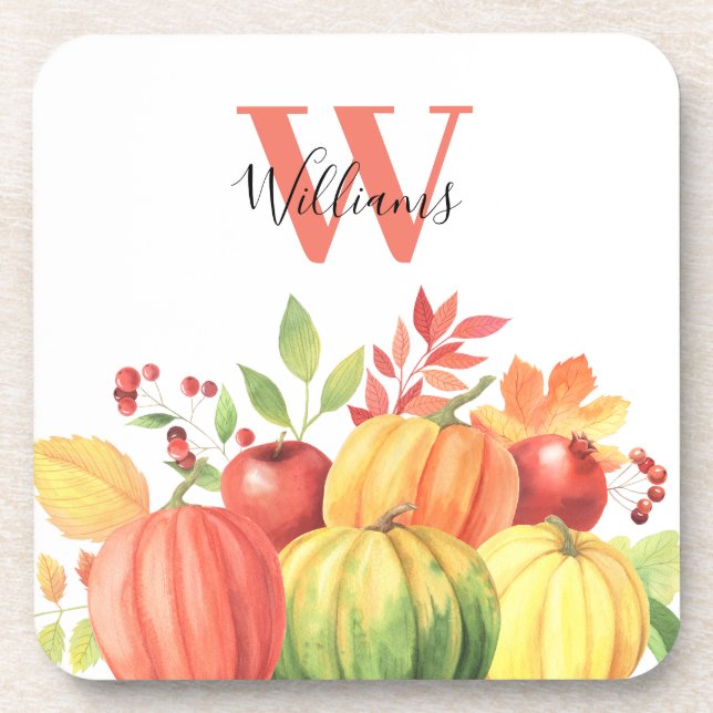 Porta-copo Nome do Monograma do Outono da Abóbora (Frente)