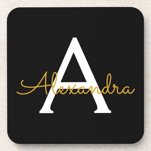 Porta-copo Nome do Monograma Rapariga de Script Moderno Doura (Frente)