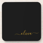 Porta-copo Nome do Monograma Rapariga de Script Moderno Doura<br><div class="desc">Portas copos de papel com nome de monograma de script simples preto e Dourado. Isso faz a formatura perfeita,  aniversário,  casamento,  chá de panela,  aniversário,  chá de fraldas ou presente de festa de solteira para alguém que ama luxo de vidro e estilos quíticos.</div>
