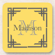 Nome geométrico cinzento amarelo do monograma da