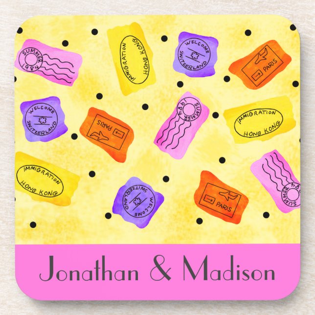 Porta-copo Nome Personalizado de Carimbos do Passaporte Amare (Frente)