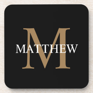 Porta-copo Nome Personalizado Monograma Preto