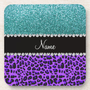 Porta-copo Nome personalizado turquesa-leopardo-roxo