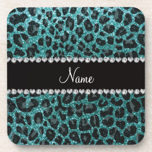 Porta-copo Nome personalizado turquoise gliter leopardo