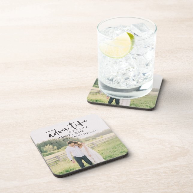 Porta-copo Nossa Aventura Começa Script Foto Salvar Data (Lado Direito)