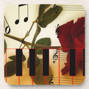 Porta-copo Notas de Música Rosa vermelha do teclado Blossom D