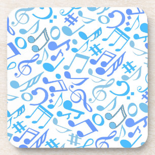 Porta-copo Notas e símbolos Musicais Azul-padrão.b Branco