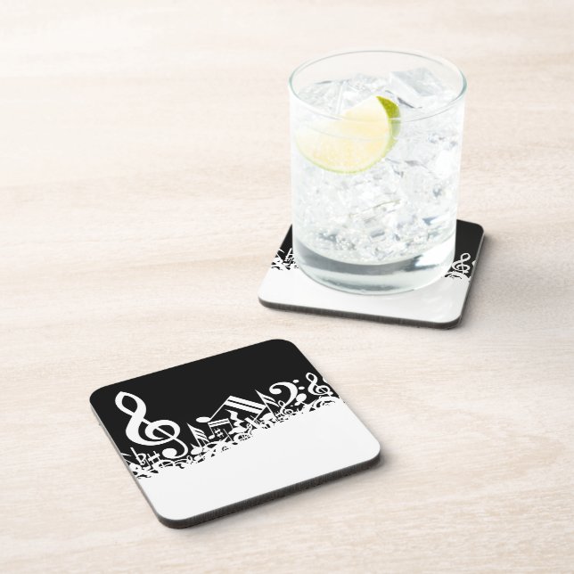 Porta-copo Notas musicais misturadas brancas no preto (Lado Direito)