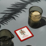 Porta-copo Nozes De Natal Festivas De Branco<br><div class="desc">Nozes de Natal com ornamento,  uma tipografia vermelha de Feliz Natal e um texto personalizável. Fundo branco.</div>
