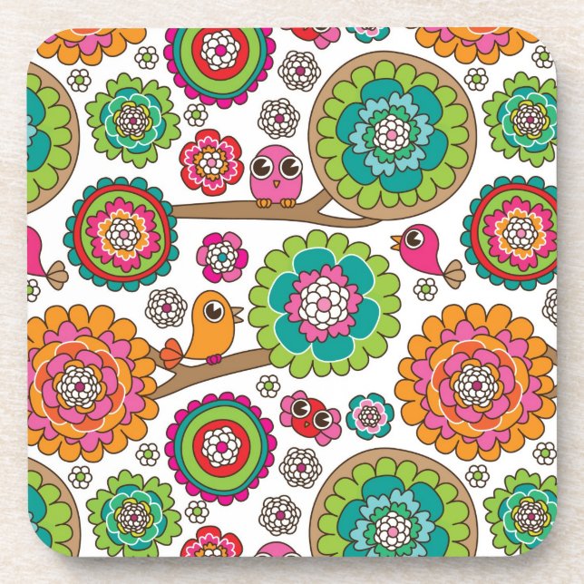 Porta-copo o doodle floresce o teste padrão do fundo (Frente)