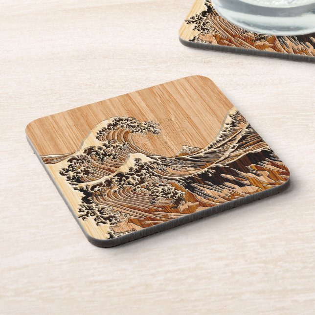 Porta-copo O Excelente Hokusai Wave Bamboo Wood Grain Style (Left Side)