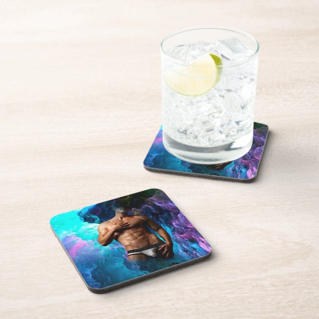 Porta-copo O homem artístico de SlipperyJoe, de roupa íntima, (Lado Direito)